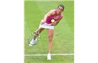 BIRMINGHAM, ENGLAND - JUNE 09: Francesca Schiavone of Italy serves to Jie Zheng of China on day one of the AEGON Classic Tennis Tournament at Edgbaston Priory Club on June 9, 2014 in Birmingham, England. (Photo by Tom Dulat/Getty Images)